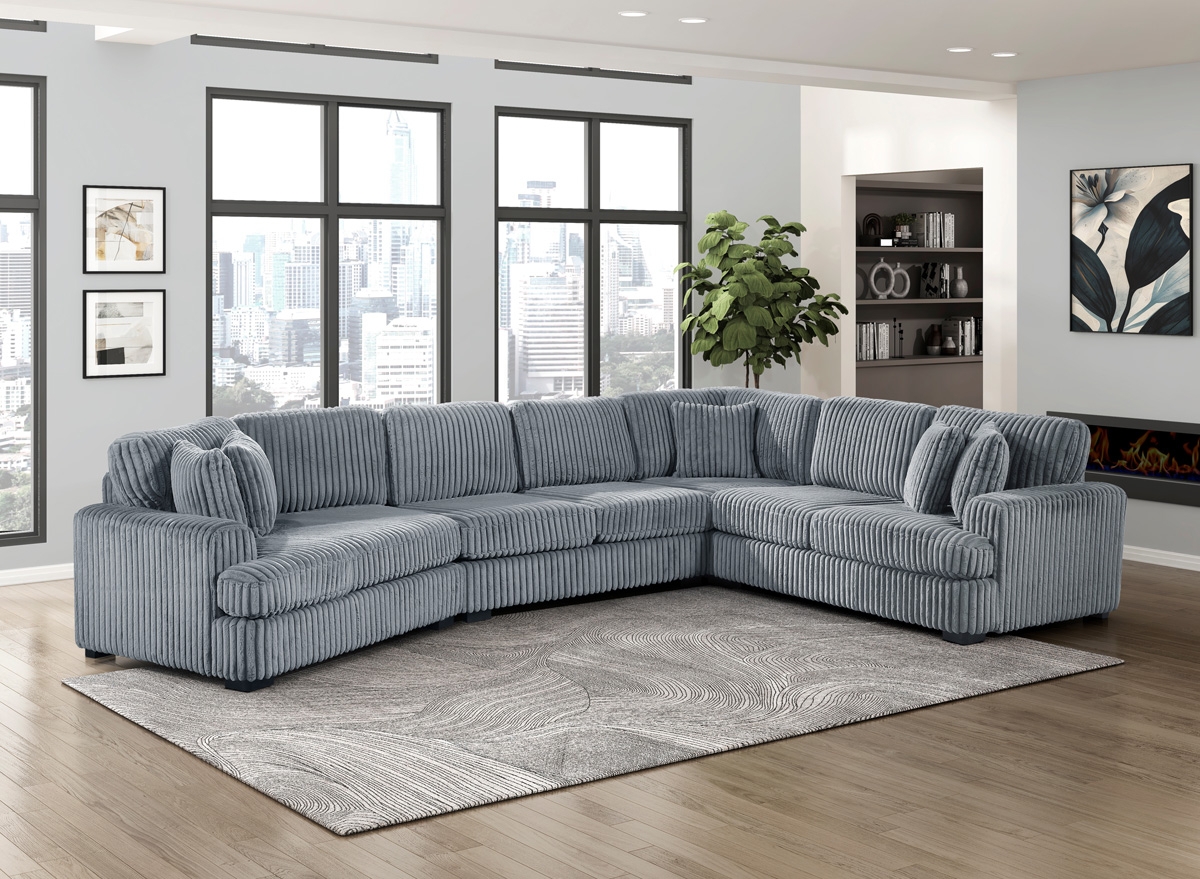Sectional Sofa Ribbed Corduroy Grey Cuddler Lounge