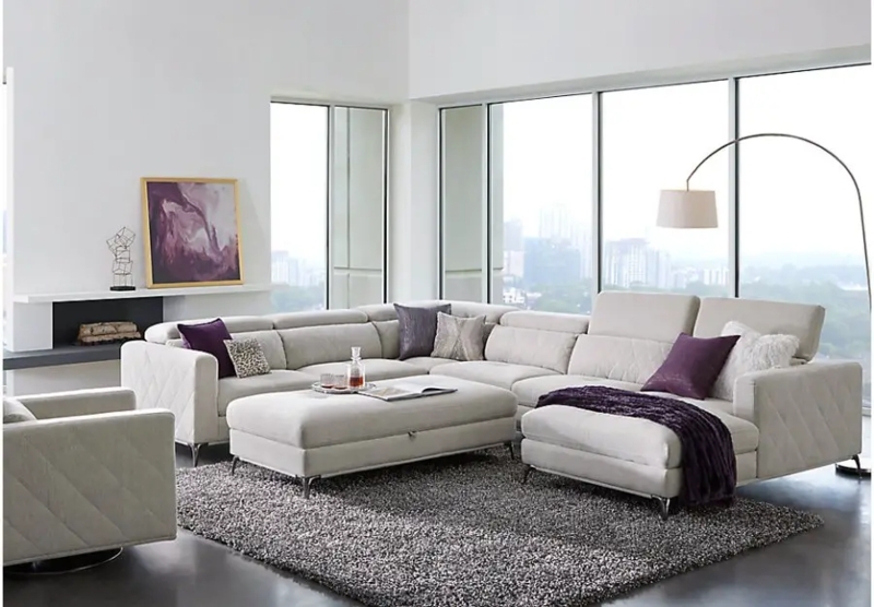 Sectional Sofa showcasing Diamond Quilted Sides and Purple Accents