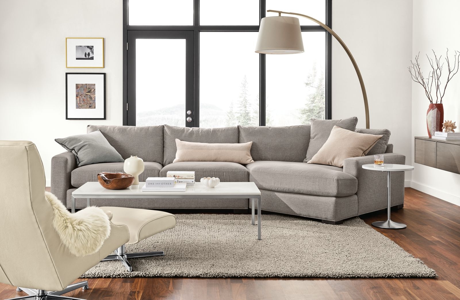 Sectional Sofa Slate Gray Deep Seating Angled Chaise