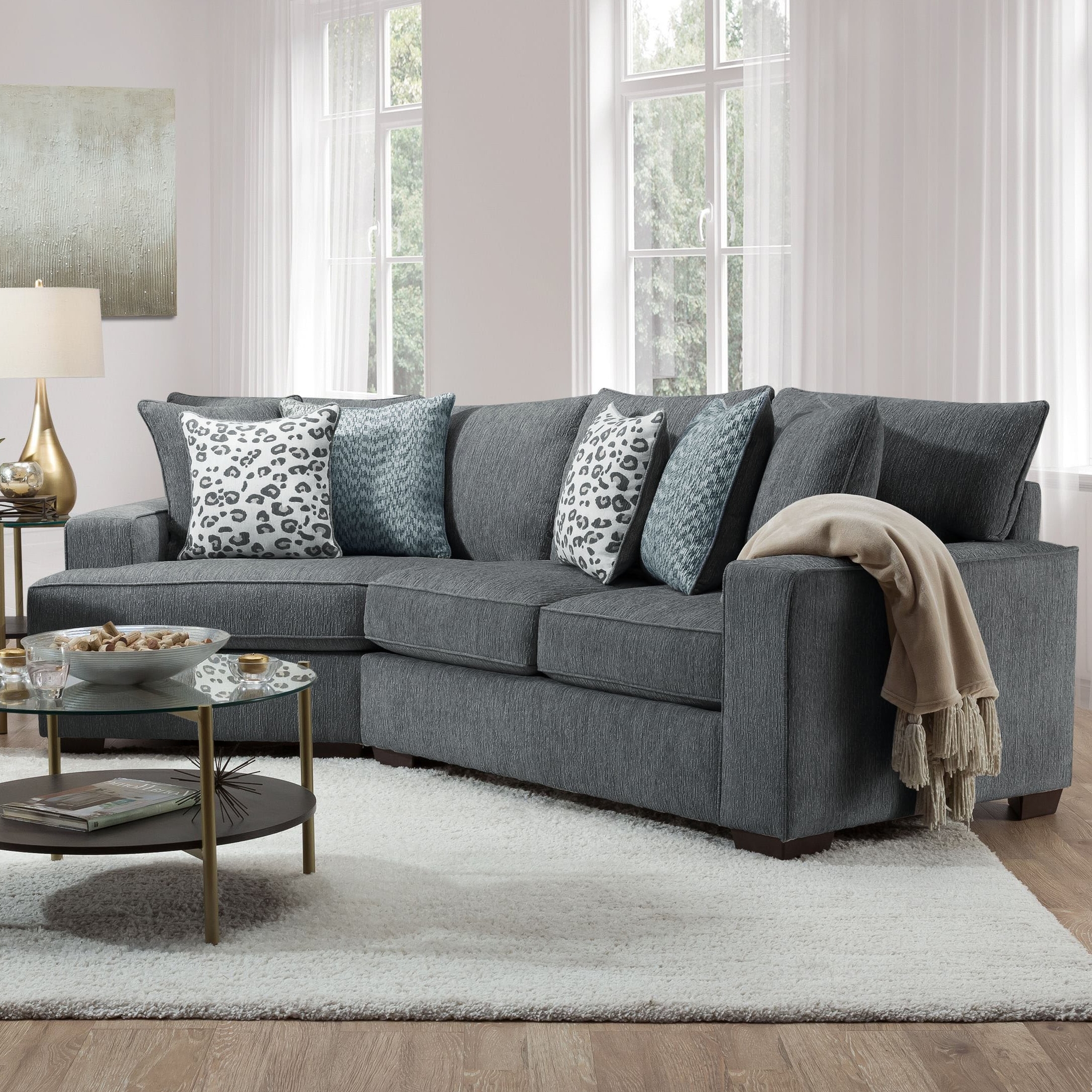 Sectional Sofa Slate Gray Fabric Cuddler Wedge Couch