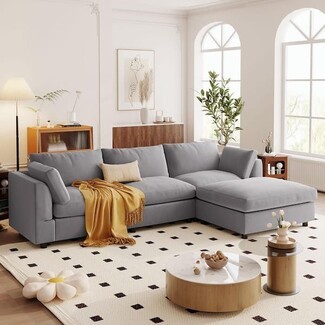 Sectional Sofa Sloped Arms Matching Ottoman 113 Inch