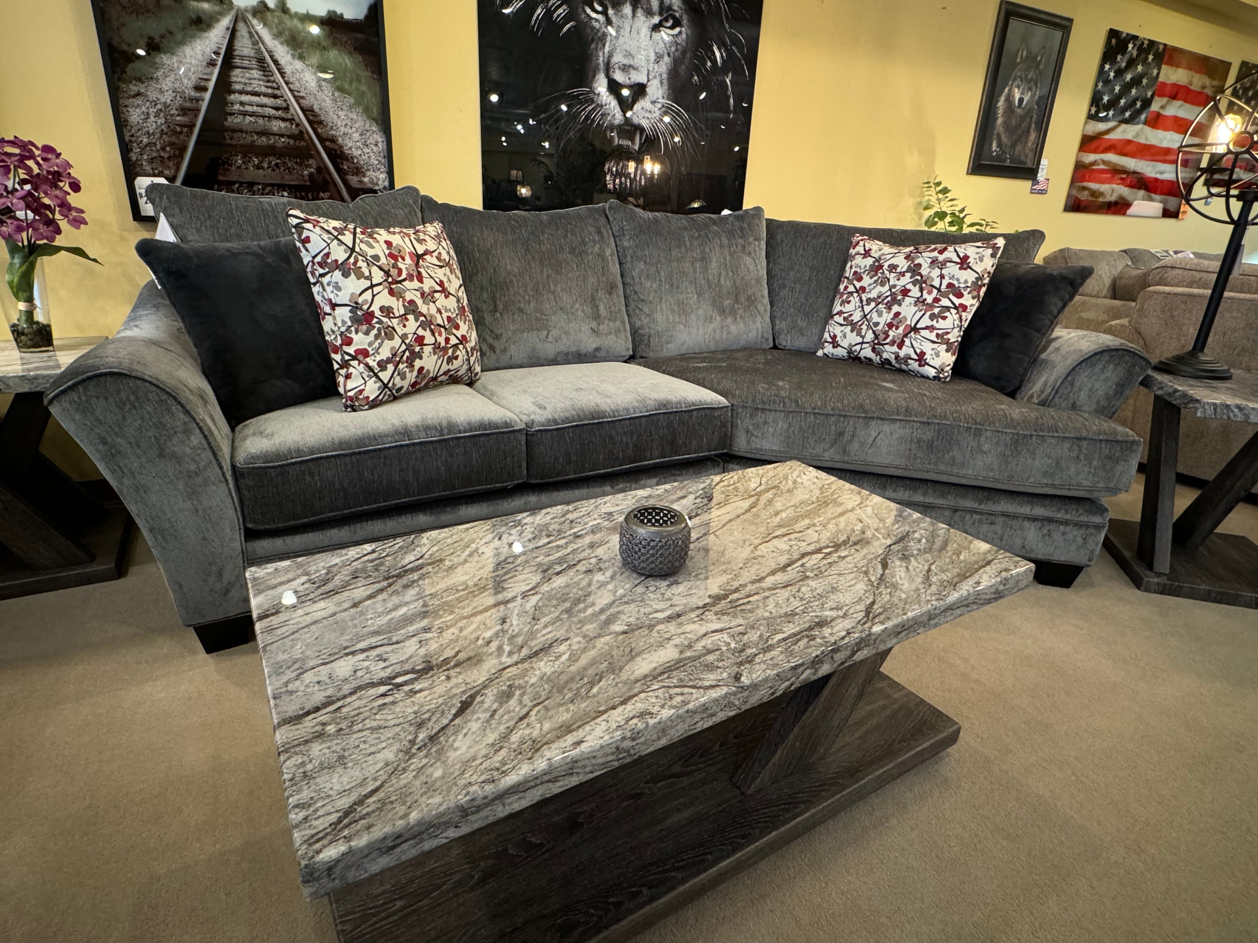 Sectional Sofa Stone Top Table Charcoal Cuddler Lounge