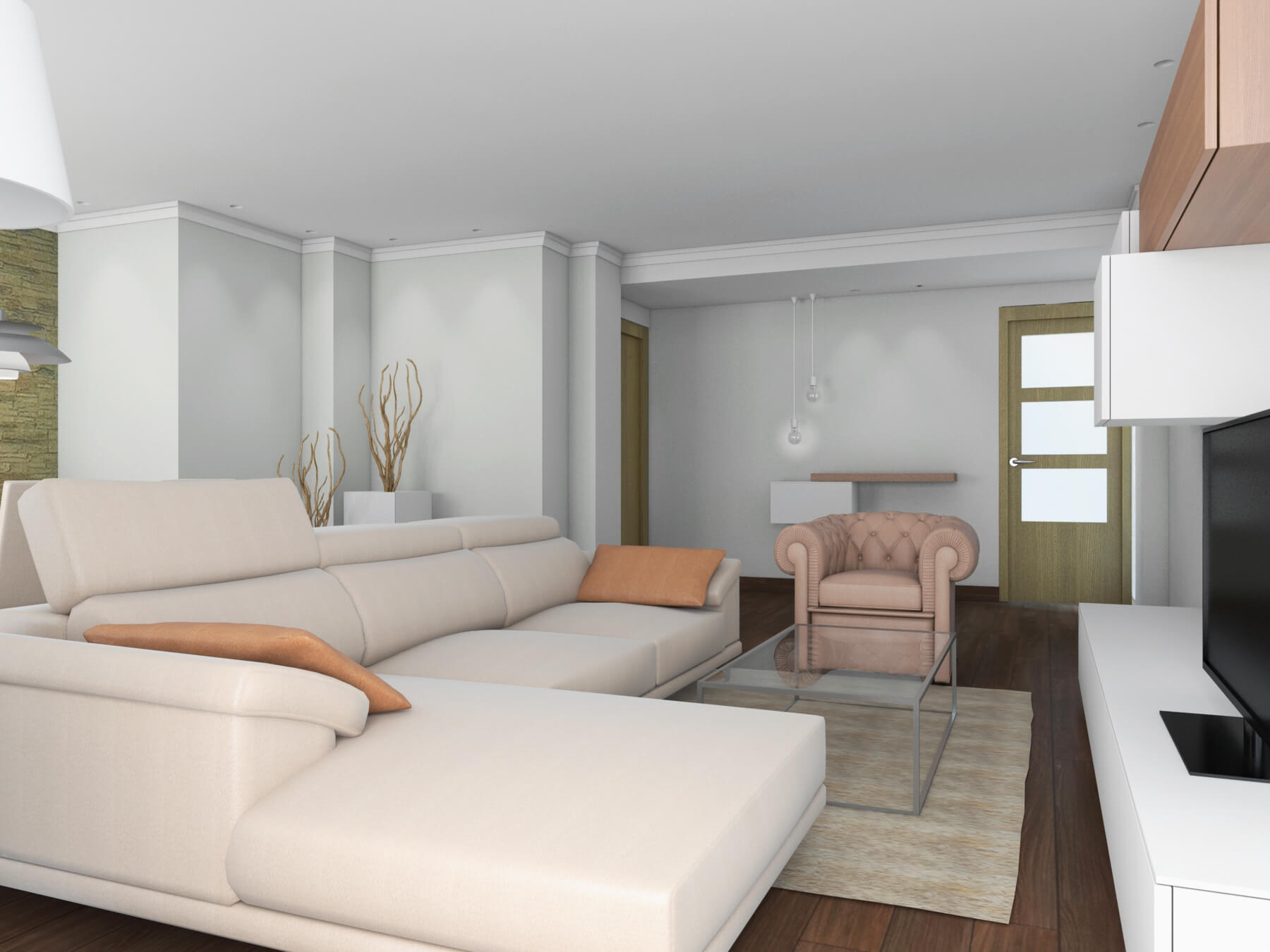 Sectional Sofa: Tufted Blush Armchair Glass Coffee Table Set