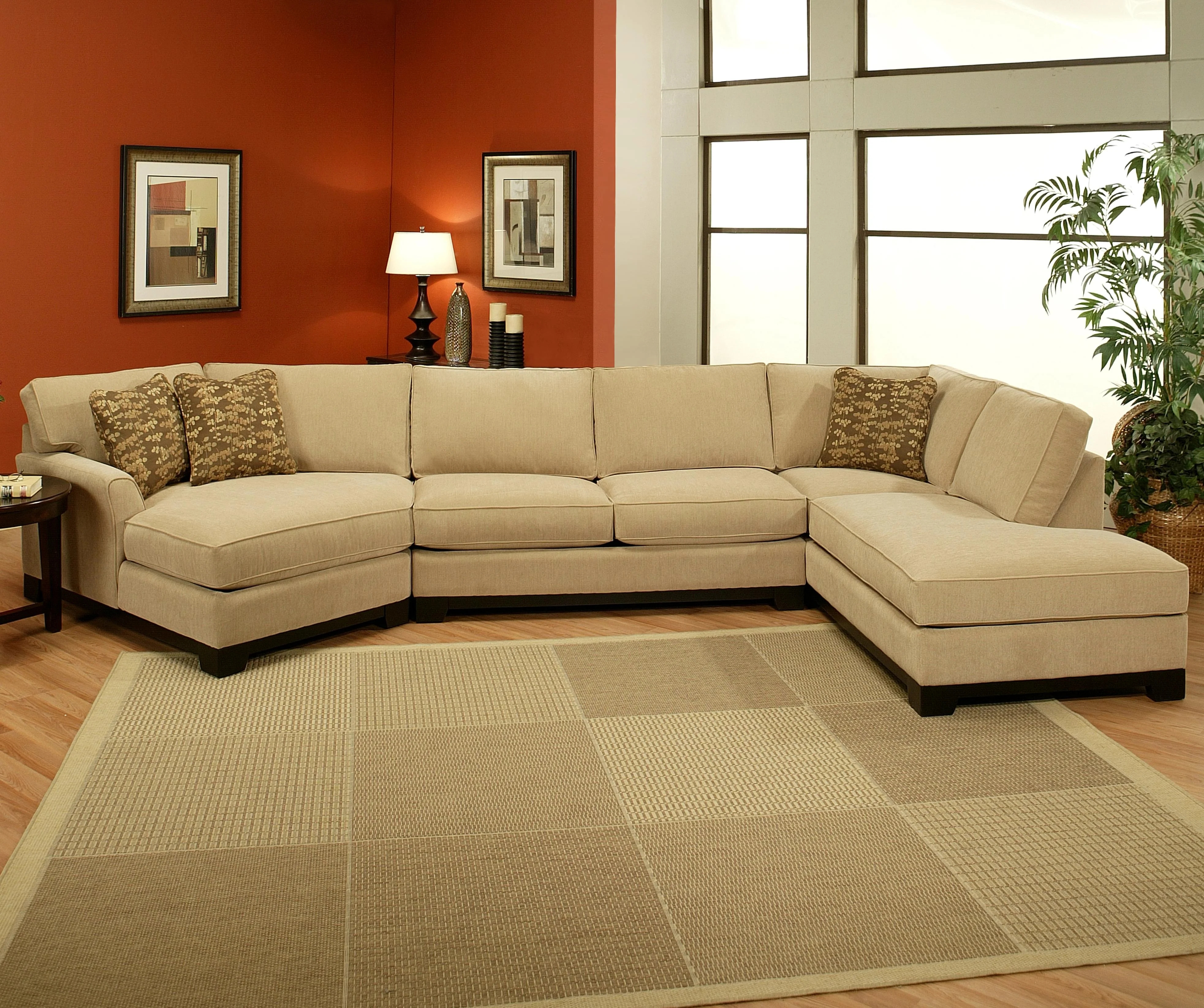 Sectional Sofa Warm Beige Cuddler End Checkered Rug