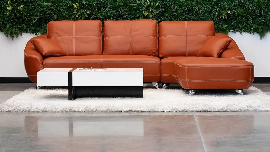 Sectional Sofa White Grid Stitching and Right Chaise