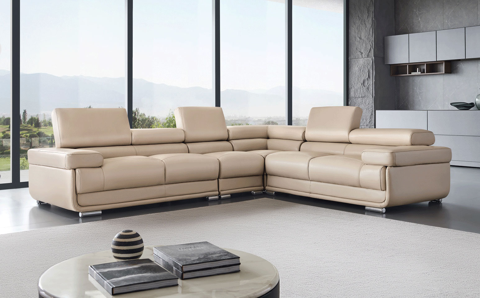 Cream Colored Leather Sectional