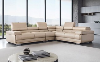 Sectional Sofa with Adjustable Headrests and Cream Leather Look