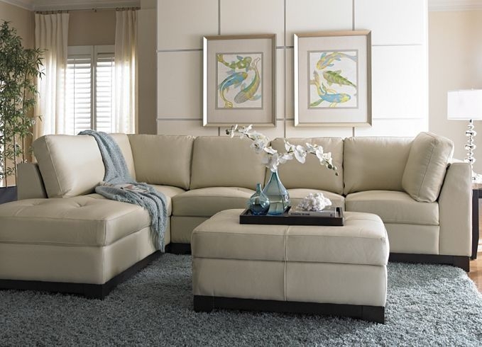 Sectional Sofa with Dark Base Trim and Matching Square Ottoman