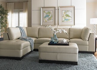 Sectional Sofa with Dark Base Trim and Matching Square Ottoman