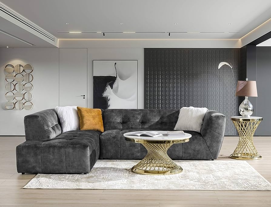 Sectional Sofa with Hourglass Wire Base Tufted Velvet