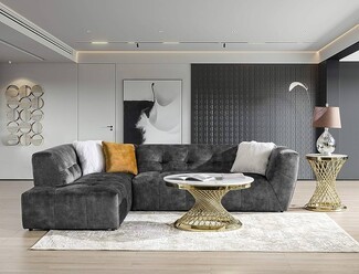 Sectional Sofa with Hourglass Wire Base Tufted Velvet