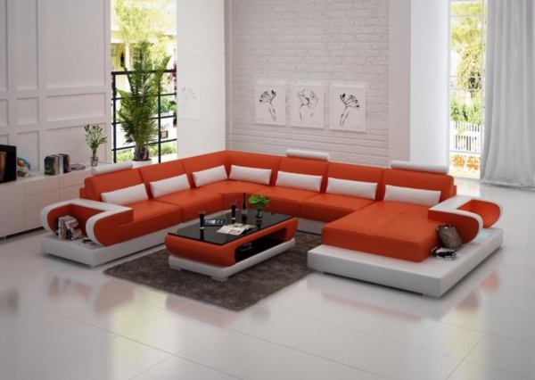 Sectional Sofa with Integrated Lighting U-Shaped Set