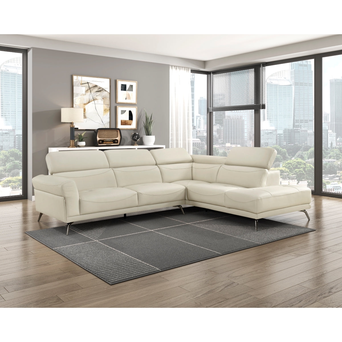 Sectional Sofa with Right Chaise and Tapered Silver Metal Legs