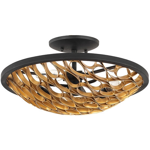 Semi Flush Light Looped Metal Shade Honeycomb Pattern