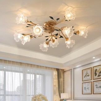 Semi Flush Mount 10 Light Spread Flower Petal Shades