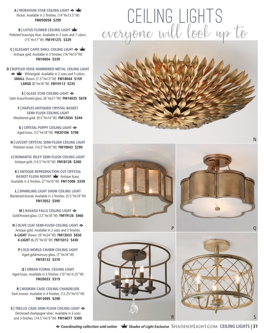 Semi Flush Mount Scalloped Floral Frame Aged Brass Light