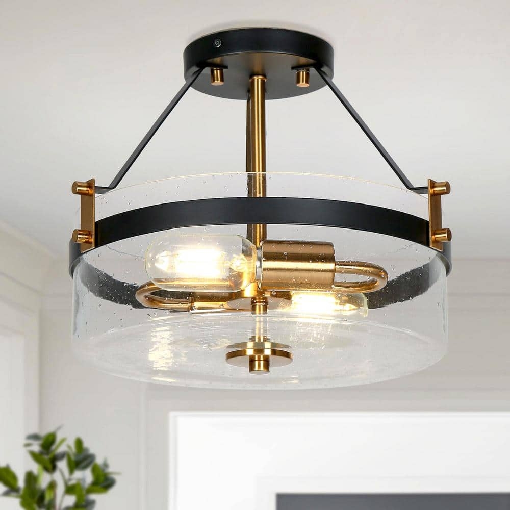 Semi-Flush Mount Seeded Glass Shade Modern Farmhouse