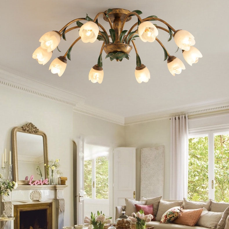 Semi Flush Mount Tulip Shades Antique Bronze Floral Lighting