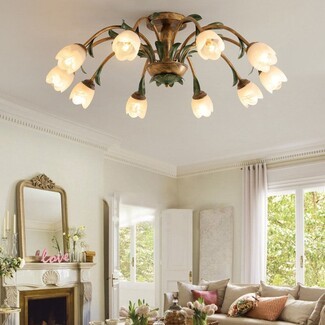 Semi Flush Mount Tulip Shades Antique Bronze Floral Lighting