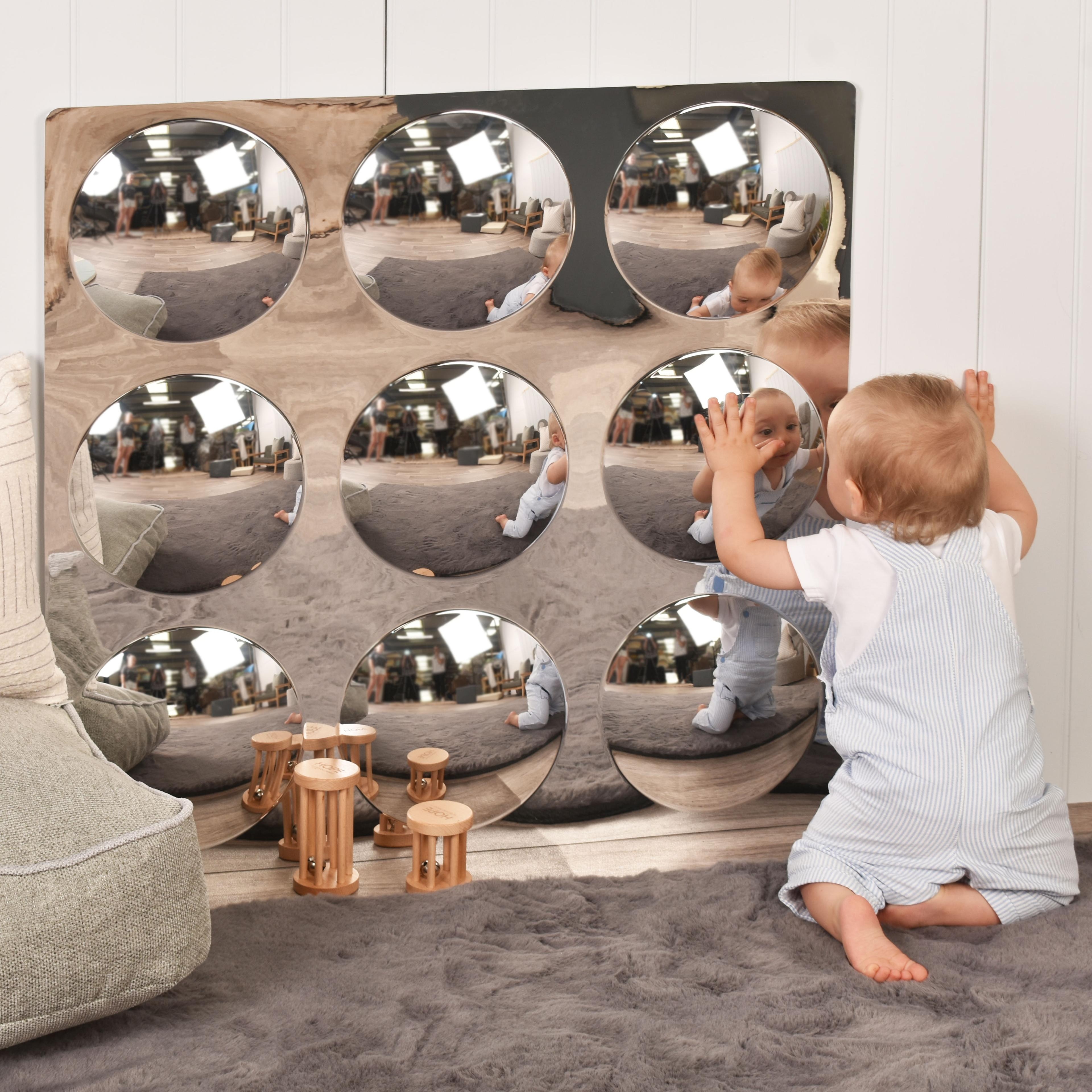 Sensory Mirror Cool Grey Nine Bubble Grid Frame