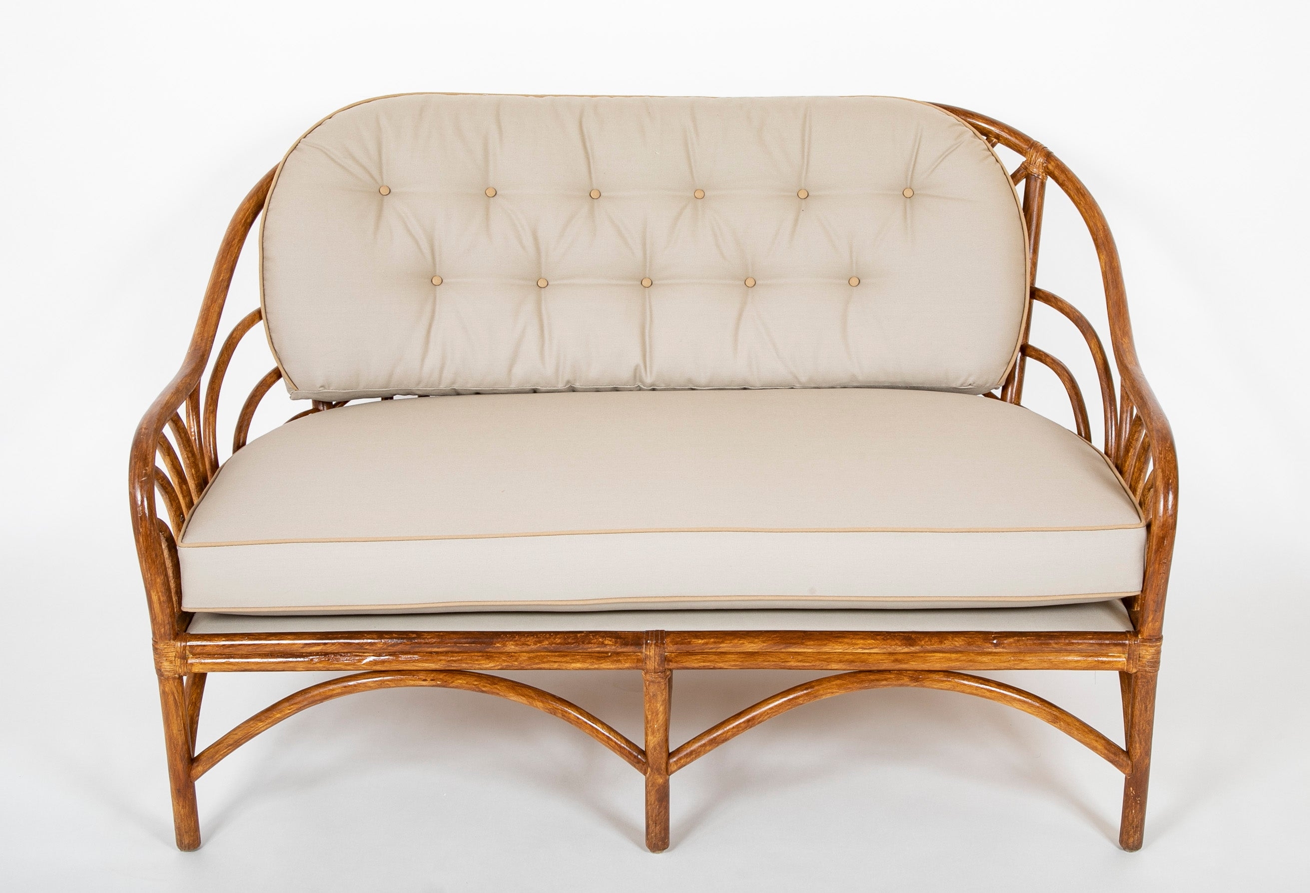 Settee Tufted Back Curved Frame French Bamboo Settee Upholstery