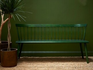 Settee with Forest Green Spindle Back and Tapered Legs
