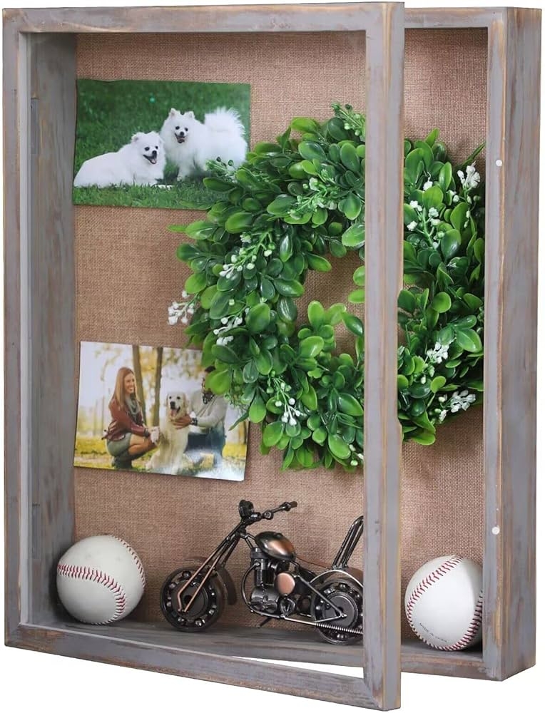 Shadow Box Burlap Backing Weathered Grey Memory Frame