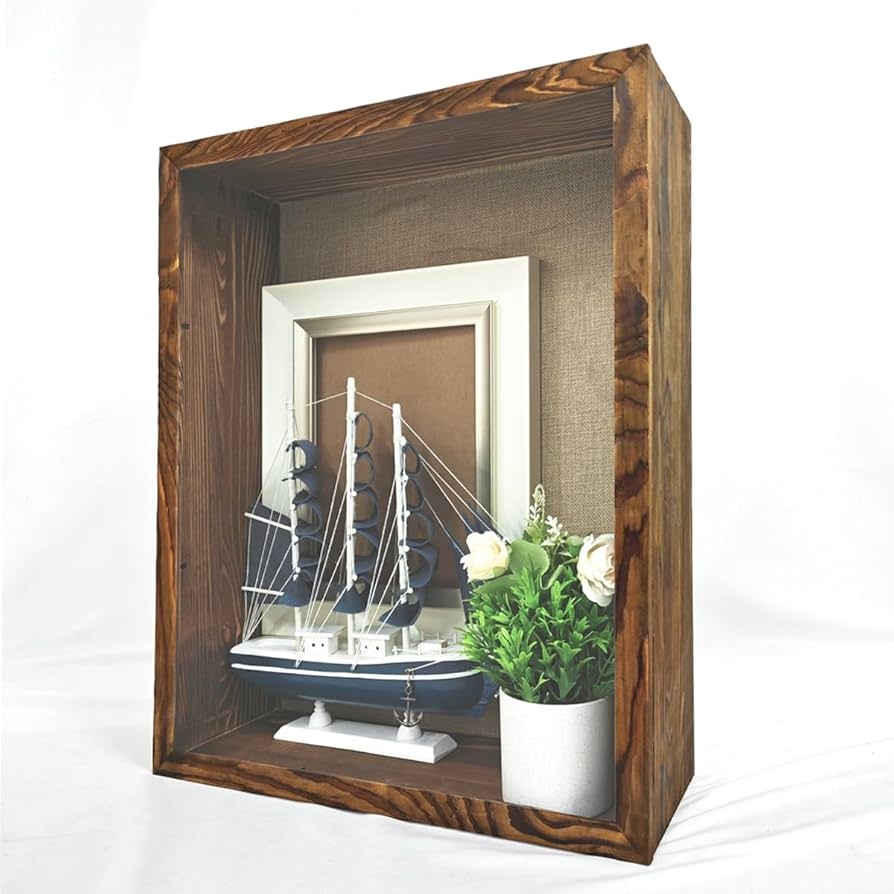 Shadow Box Carbonized Wood Deep Profile Memory Box with Door