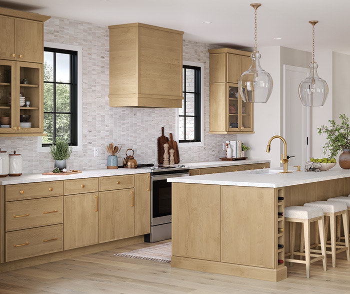 Shaker Kitchen Cabinets: Glass Bell Pendants Island Wine Rack