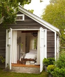 She Shed with Charcoal Siding and French Door Garden Studio