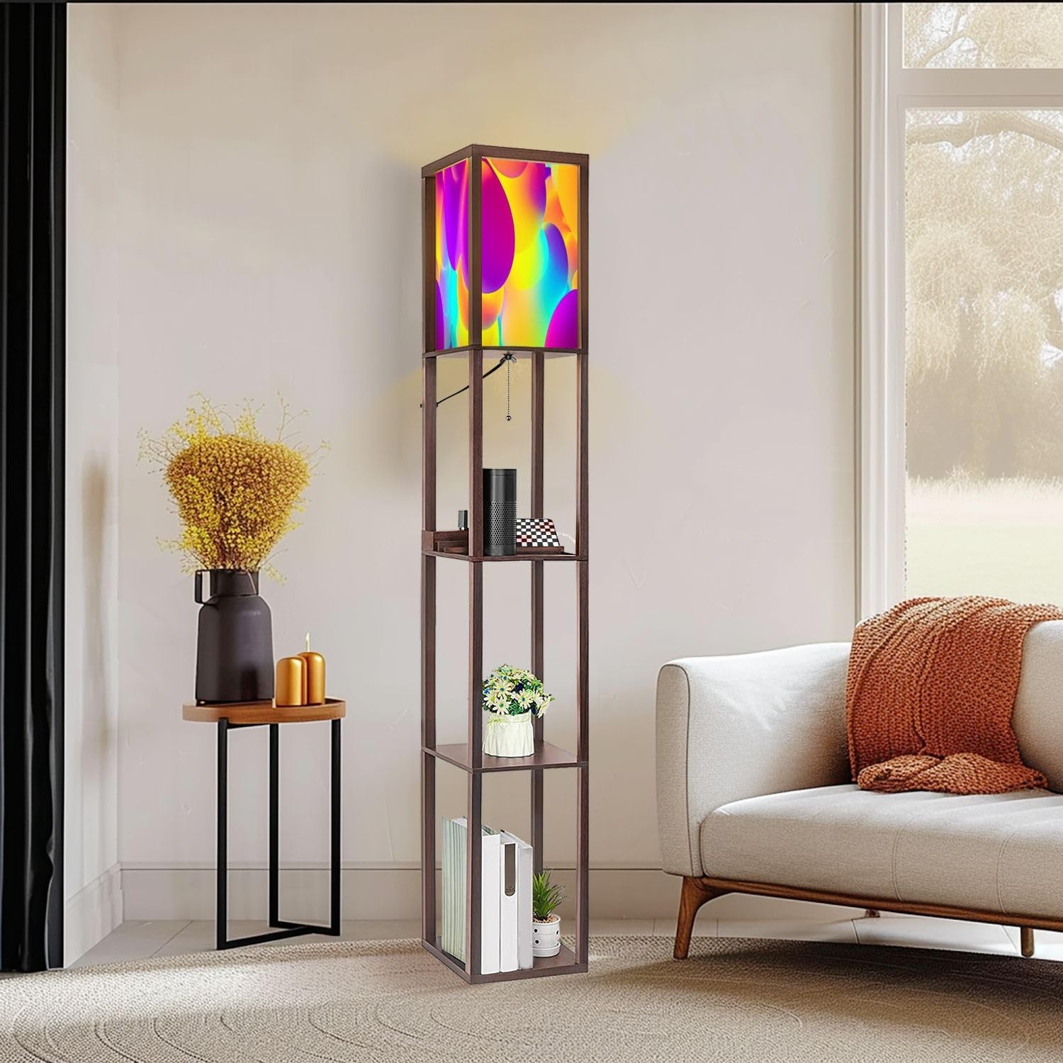 Shelf Floor Lamp Neon Abstract Shade and Modern Tech Storage