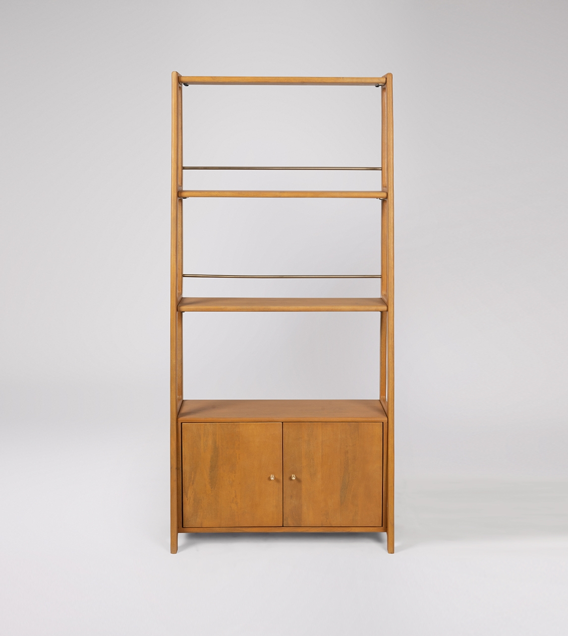 Shelving Unit Brass Back Rods Minimalist Mango Wood Storage