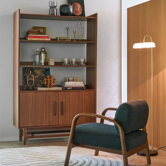 Shelving Unit Sculptural Base Walnut Midcentury Shelving Unit