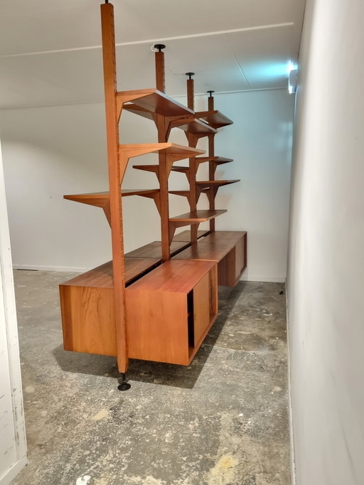 Shelving Unit: Tension Poles and Mid-Century Tension Shelving