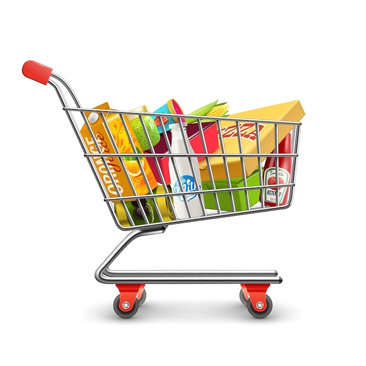Shopping Cart Illustration with Red Accents and Mesh