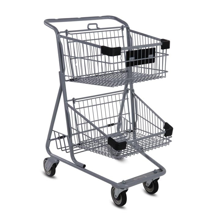 Shopping Cart Two Tier Design with Angled Lower Basket