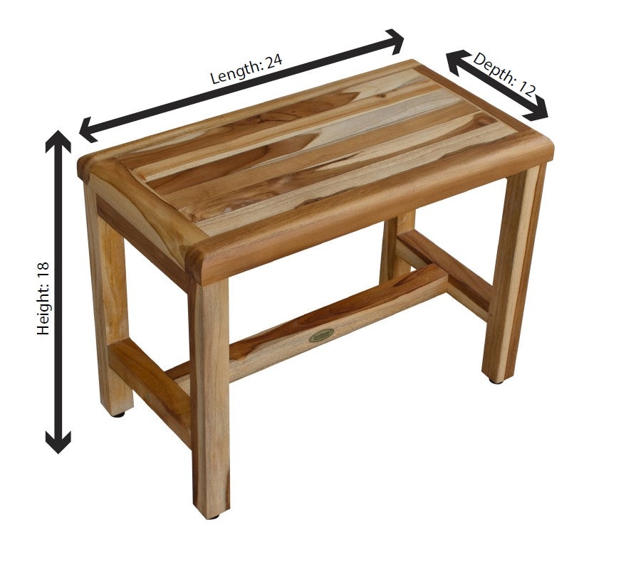 Shower Bench Earthy Teak Wood Finish 24 Inch Seat Stool