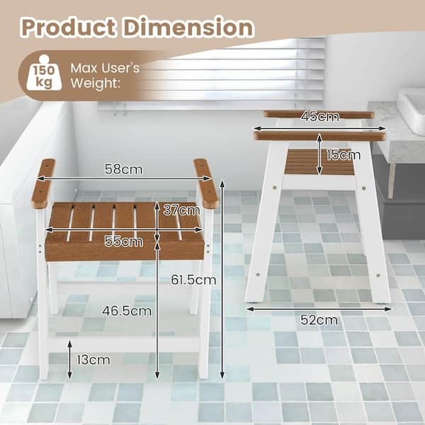 Shower Bench Heavy Duty Waterproof 150kg Capacity Chair
