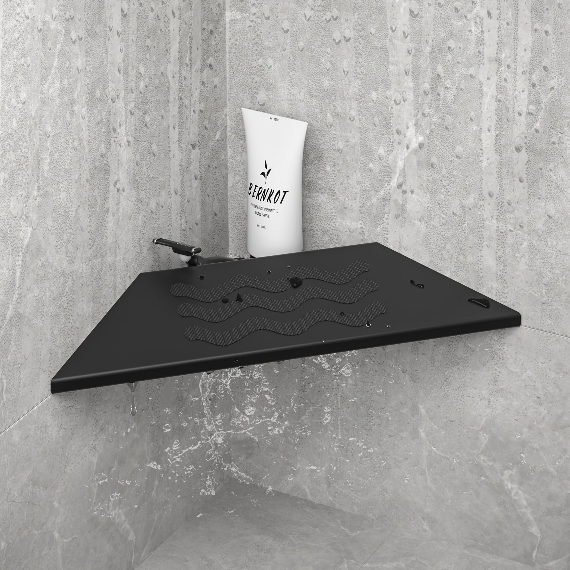 Shower Foot Rest: Wavy Grip Shaving Ledge in Black