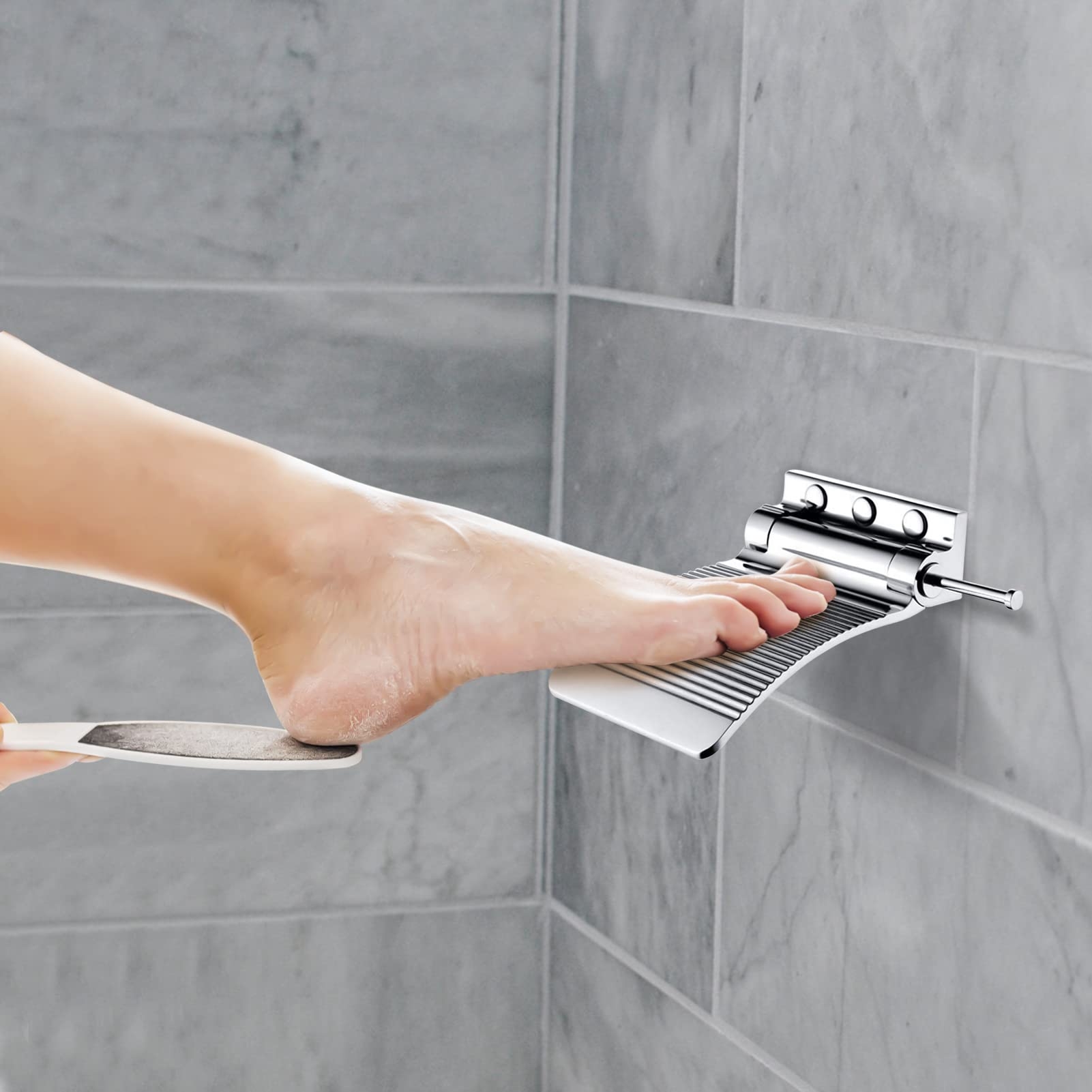 Shower Footrest: Polished Chrome Foldable Shaving Step