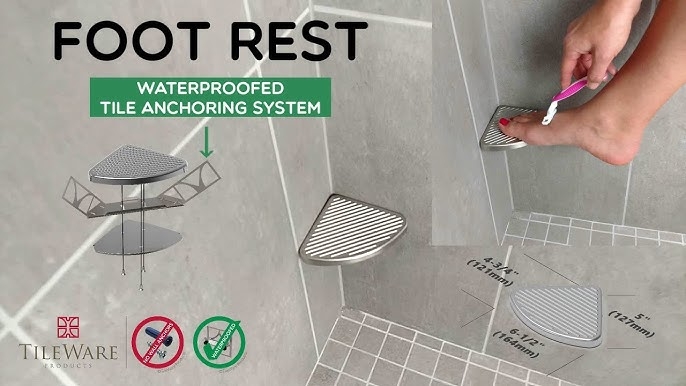 Shower Footrest: Slotted Surface Waterproof Shaving Ledge