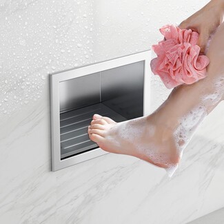 Shower Niche: Recessed Brushed Nickel Shaving Footrest