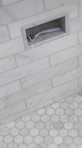 Shower Niche: Recessed Marble Shaving Foot Rest Ideas