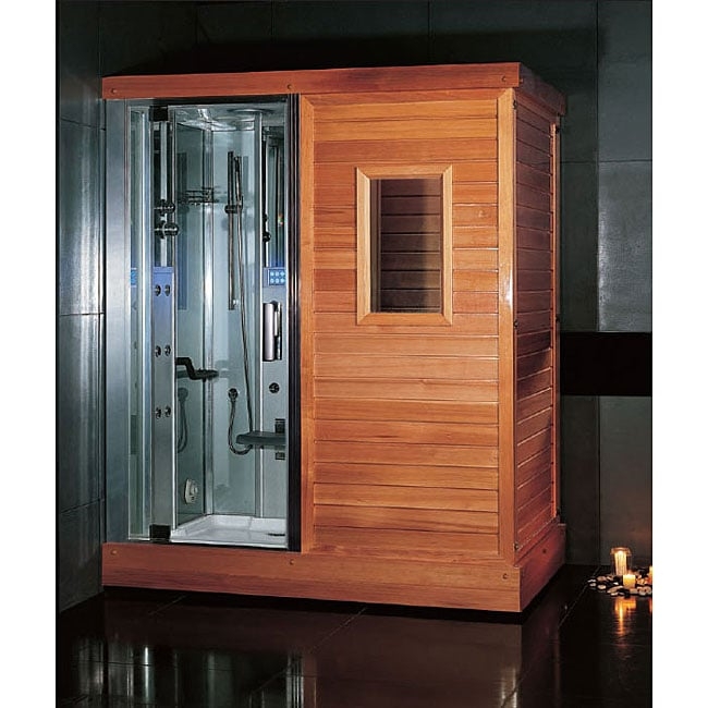 Shower Sauna Combo Glass and Wood Contrast Steam Shower