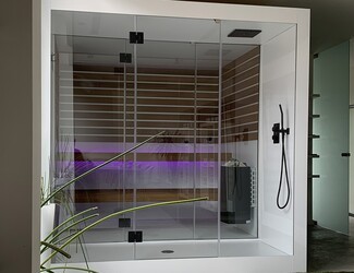 Shower Sauna Combo Purple LED Glow Infrared Glass Enclosure