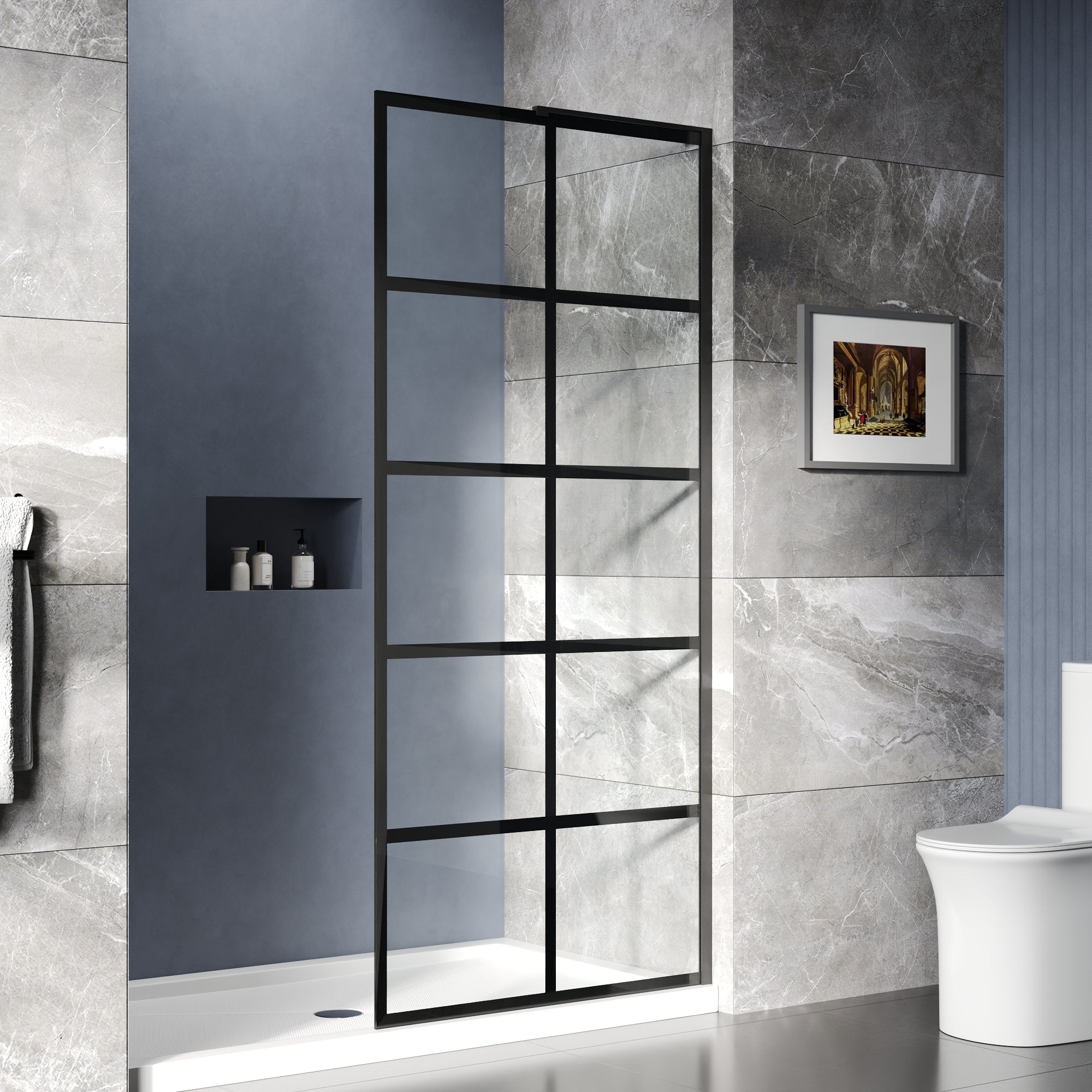 Shower Screen grid pattern and black grid shower panel