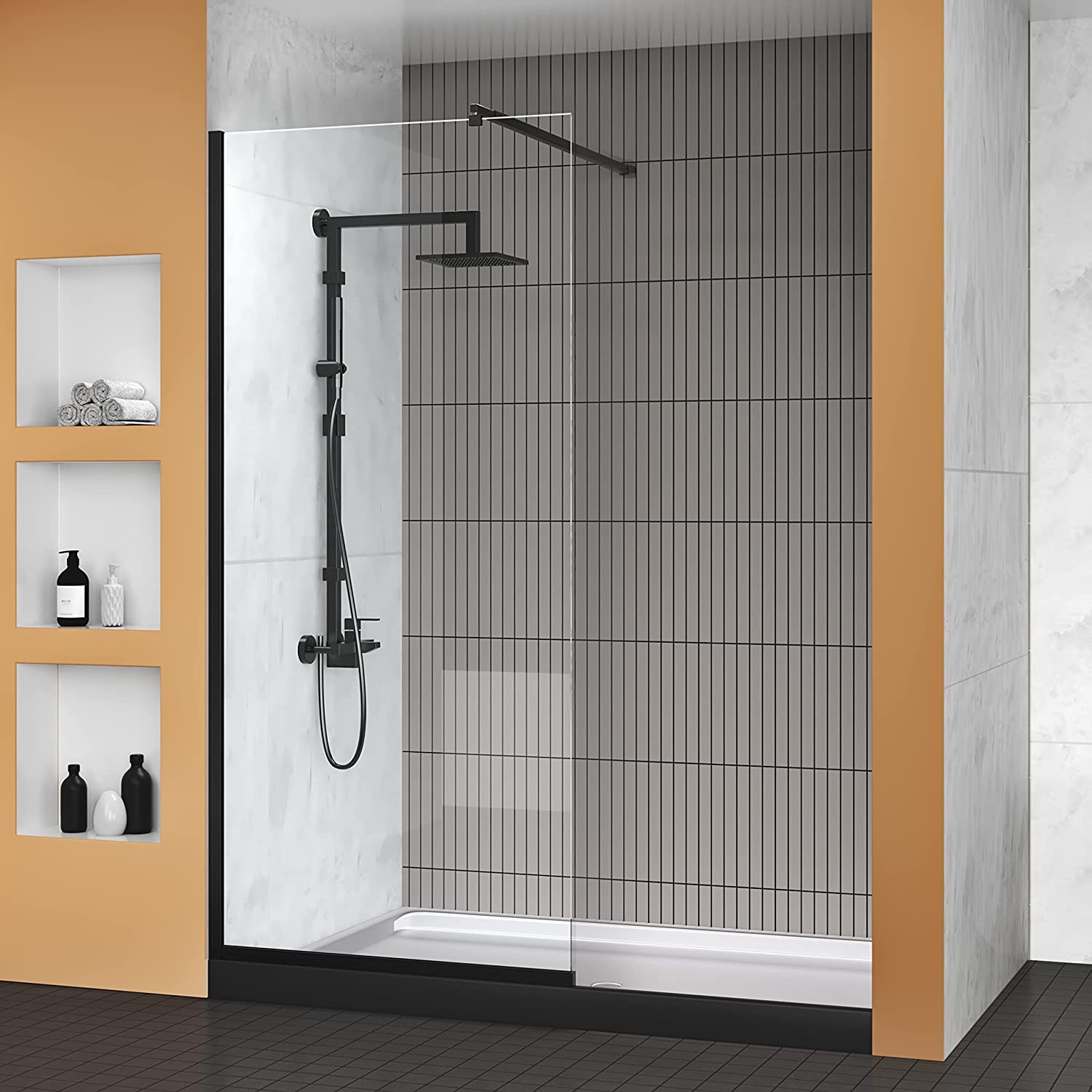 Shower Screen matte black trim and explosion proof glass