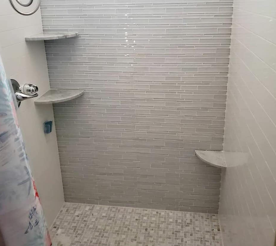Shower Shelf: Floating Stone Low Level Foot Rest Step