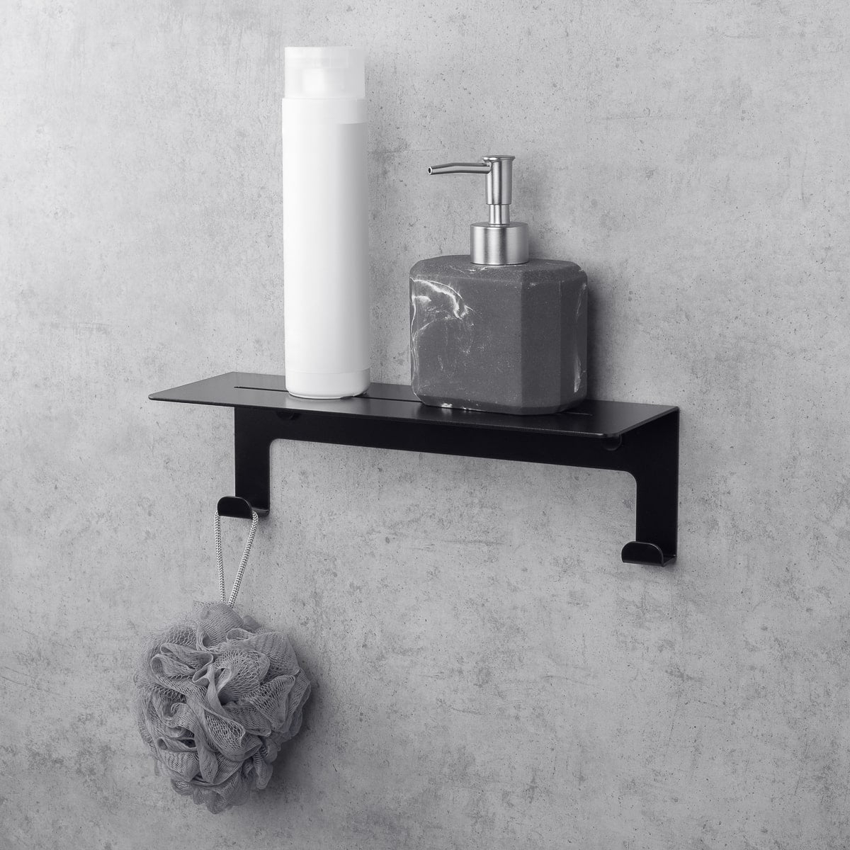 Shower Shelf Integrated Hooks Matte Black Storage Rack