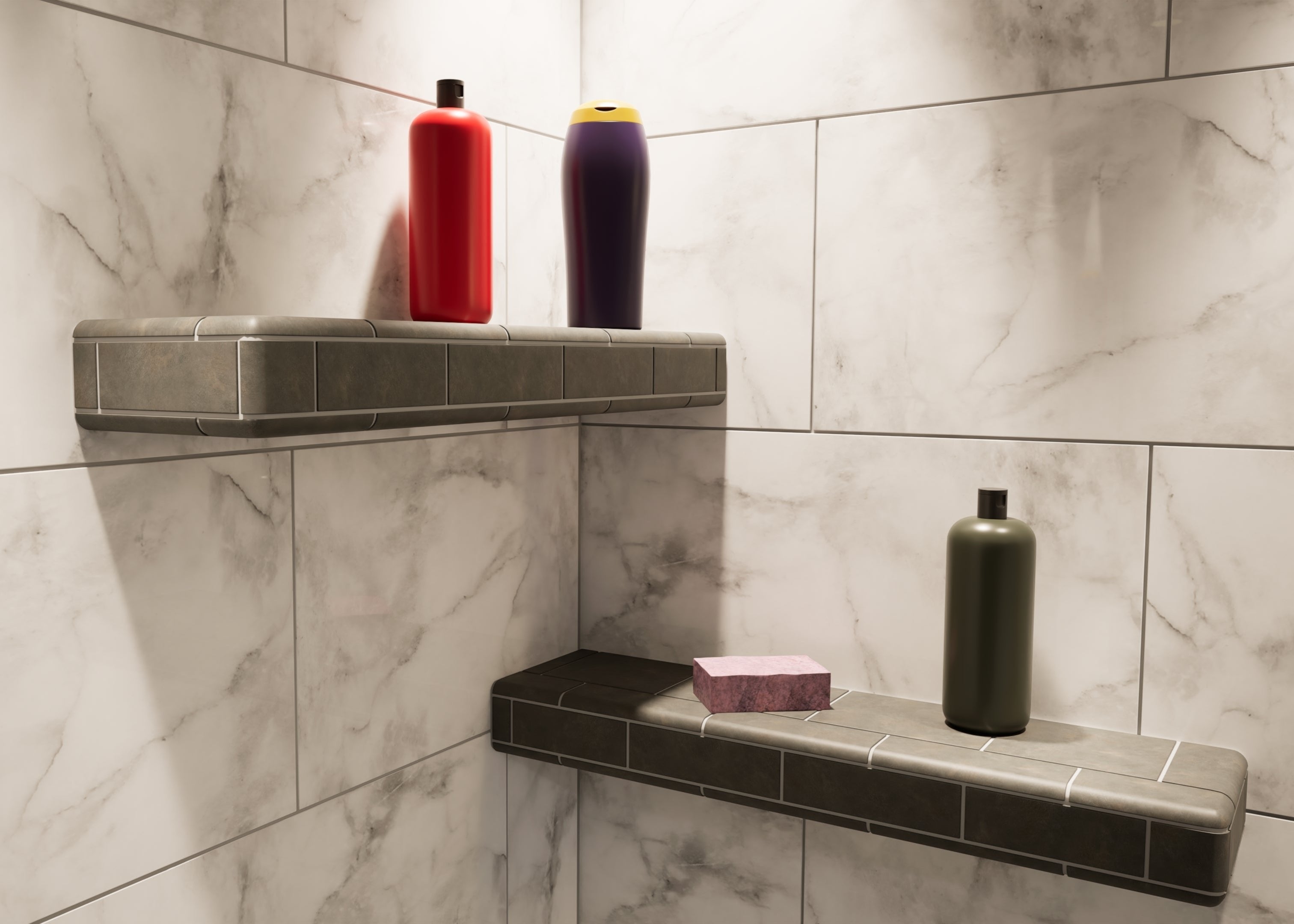 Shower Shelf Tiled Finish Staggered Storage Ideas